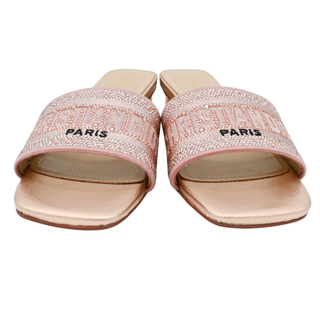 Pink Crystal Embellished Rose Gold Heeled Mules