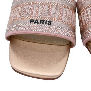 Pink Crystal Embellished Rose Gold Heeled Mules