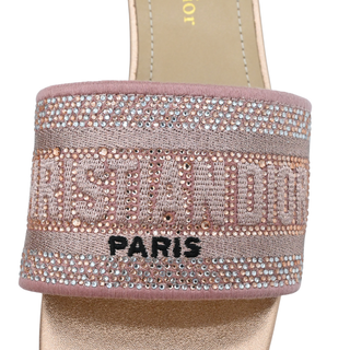 Pink Crystal Embellished Rose Gold Heeled Mules