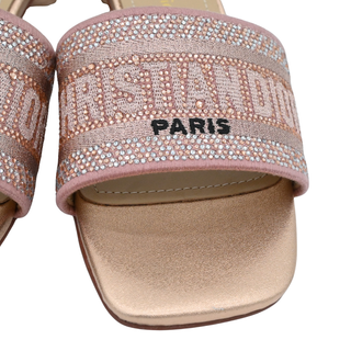 Pink Crystal Embellished Rose Gold Heeled Mules