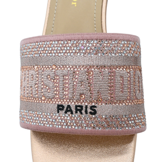 Pink Crystal Embellished Rose Gold Heeled Mules