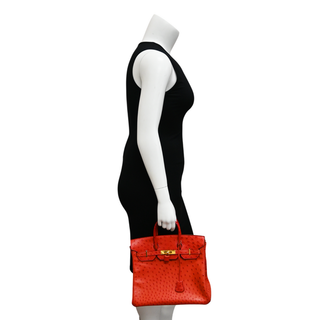 Red Ostrich Leather HAC Birkin 32 Bag