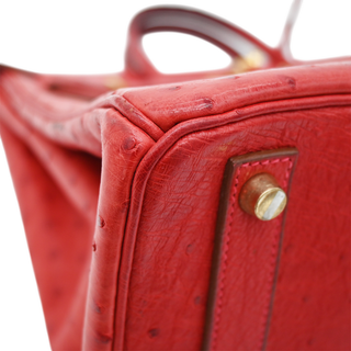 Red Ostrich Leather HAC Birkin 32 Bag