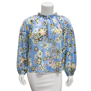 Priya Floral Oxford Blue Blouse