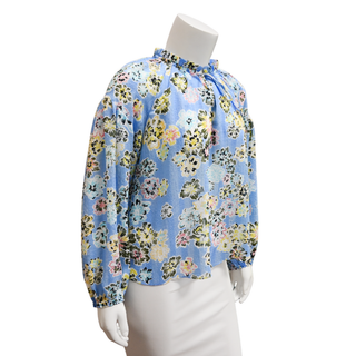 Priya Floral Oxford Blue Blouse