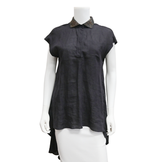 BRUNELLO CUCINELLI | Midnight Navy Linen Blend Blouse