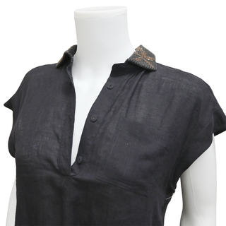 BRUNELLO CUCINELLI | Midnight Navy Linen Blend Blouse