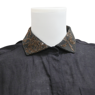 BRUNELLO CUCINELLI | Midnight Navy Linen Blend Blouse