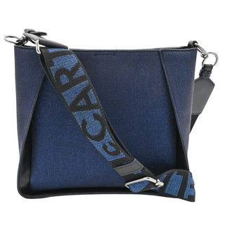 STELLA MCCARTNEY | Blue Metallic Logo Canvas Crossbody Bag