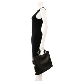 FERRAGAMO | Black Pebbled Leather Glam Top Handle Bag