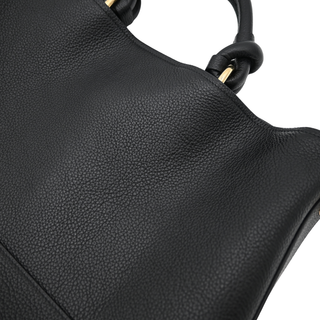 FERRAGAMO | Black Pebbled Leather Glam Top Handle Bag