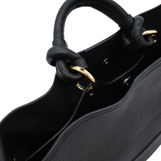 FERRAGAMO | Black Pebbled Leather Glam Top Handle Bag