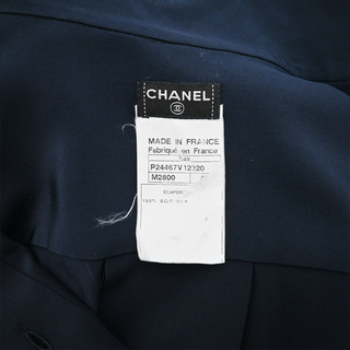 CHANEL | Navy Silk CC Embellished Collar Button-Up Blouse