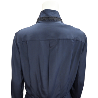 CHANEL | Navy Silk CC Embellished Collar Button-Up Blouse