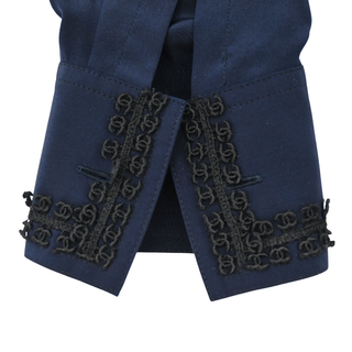 CHANEL | Navy Silk CC Embellished Collar Button-Up Blouse