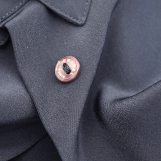 CHANEL | Navy Silk CC Embellished Collar Button-Up Blouse