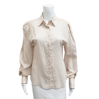 BRUNELLO CUCINELLI | Light Pink Sheer Striped Button-Up Blouse