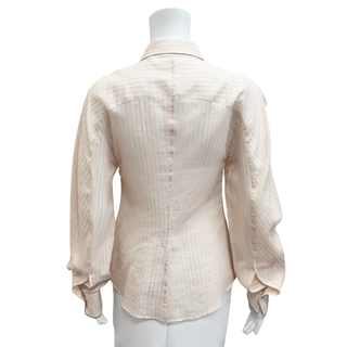 BRUNELLO CUCINELLI | Light Pink Sheer Striped Button-Up Blouse