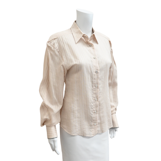 BRUNELLO CUCINELLI | Light Pink Sheer Striped Button-Up Blouse