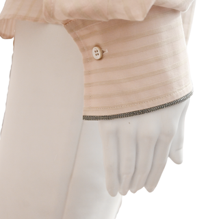 BRUNELLO CUCINELLI | Light Pink Sheer Striped Button-Up Blouse