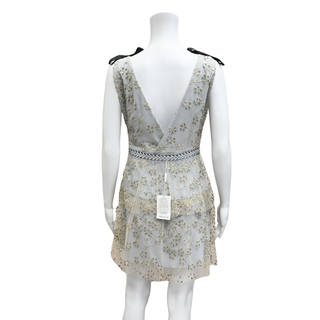 SELF PORTRAIT | Grey Embellished Mesh Mini Dress