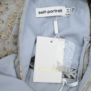 SELF PORTRAIT | Grey Embellished Mesh Mini Dress