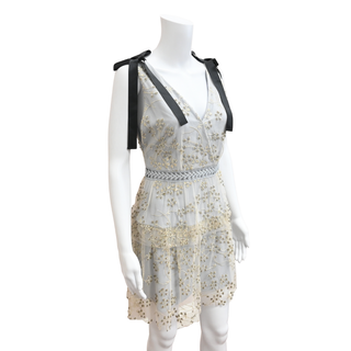 SELF PORTRAIT | Grey Embellished Mesh Mini Dress