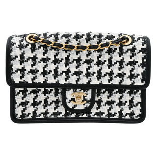 Woven Houndstooth Medium Single Flap Shoulder Bag
