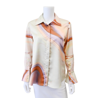 JONATHAN SIMKHAI | Elika Marble Print Satin Blouse