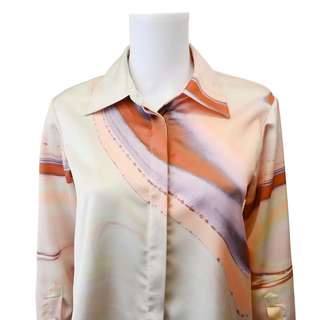 JONATHAN SIMKHAI | Elika Marble Print Satin Blouse