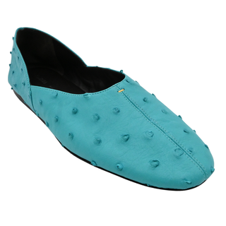 Teal Ostrich Leather Flats
