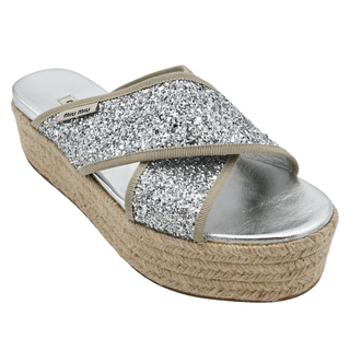 Silver Glitter Espadrille Wedge Sandals