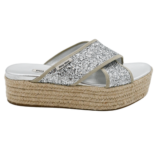 Silver Glitter Espadrille Wedge Sandals