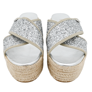 Silver Glitter Espadrille Wedge Sandals