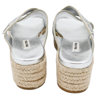 Silver Glitter Espadrille Wedge Sandals