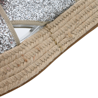 Silver Glitter Espadrille Wedge Sandals