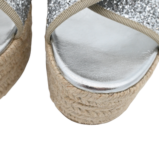 Silver Glitter Espadrille Wedge Sandals