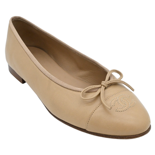 Dark Beige Leather CC Ballet Flats