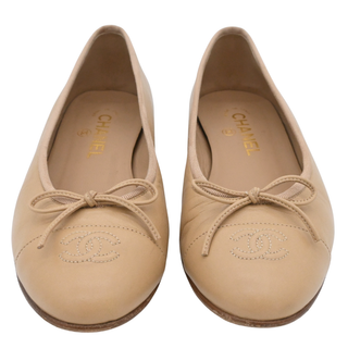 Dark Beige Leather CC Ballet Flats