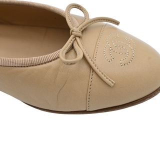 Dark Beige Leather CC Ballet Flats