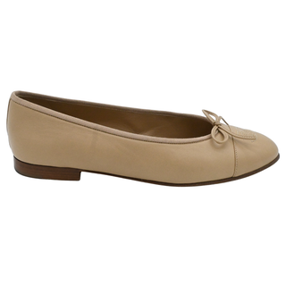 Dark Beige Leather CC Ballet Flats