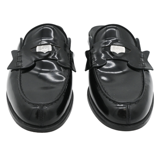 Black Leather Penny Loafer Mules