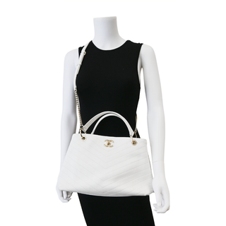 White Chevron Chic Shopping Tote Bag