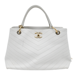 White Chevron Chic Shopping Tote Bag