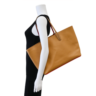 CHRISTIAN LOUBOUTIN | Cabata Tan Grained Leather Spike Tote Bag