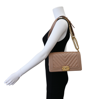 CHANEL | Dark Beige Chevron Quilted Boy Flap Bag