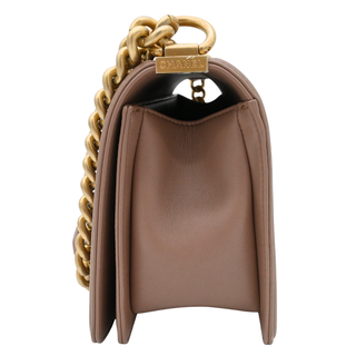 CHANEL | Dark Beige Chevron Quilted Boy Flap Bag