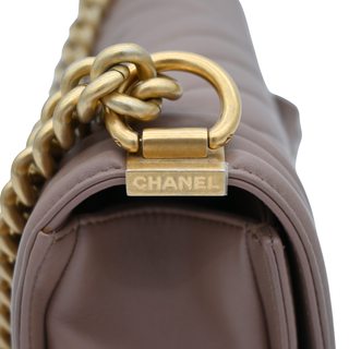 CHANEL | Dark Beige Chevron Quilted Boy Flap Bag