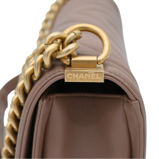 CHANEL | Dark Beige Chevron Quilted Boy Flap Bag