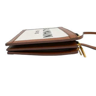 BALMAIN | Three-Pouches Tan Canvas Crossbody Bag